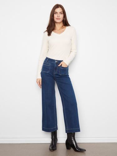 Denim pants featuring a wide leg design, offering a stylish and comfortable fit. Perfect for casual outings or relaxed days by Charlie B.