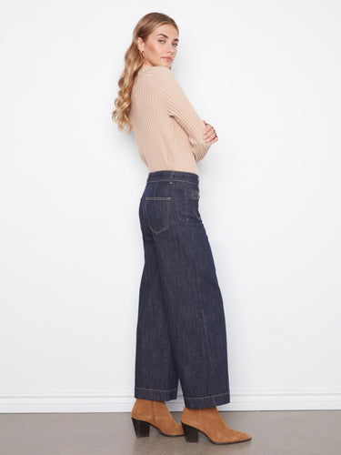 Dark blue wide-leg jeans offering a flattering fit with regular rise, ideal for everyday wear by Charlie B.