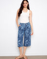 Floral print denim palazzo jeans with a cropped length and regular rise, crafted for comfort by Charlie B.