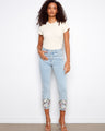 Denim jeans featuring a slim fit with floral embroidery at the hem, adding a touch of elegance to your casual look by Charlie B.
