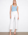 White cropped jeans with eyelet patch pockets and a straight fit, offering a chic look by Charlie B.