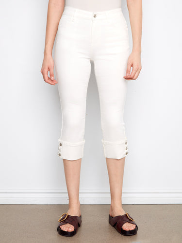 These white cropped jeans offer a five-pocket design and stretch twill fabric for added comfort by Charlie B.
