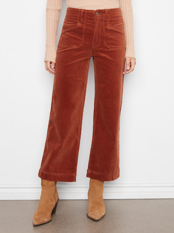 Cropped Wide Leg Stretch Corduroy Pants - Ginger
