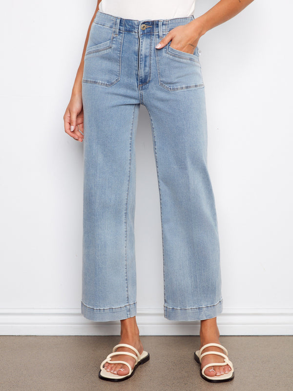 Cropped Wide Leg Stretch Jeans - Light Blue