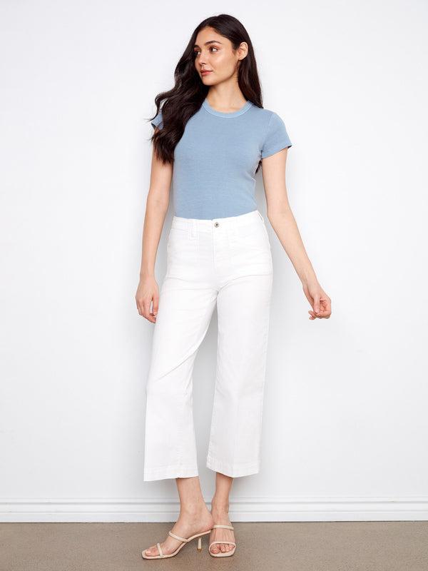 Experience the casual elegance of regular rise white cropped jeans, perfect for any occasion by Charlie B.