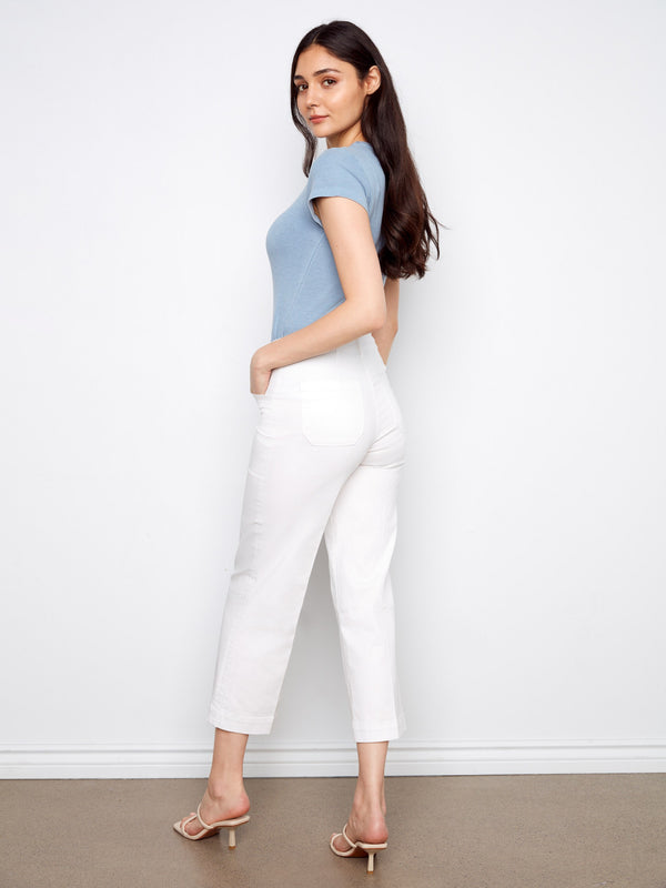 Crafted from soft stretch twill, these white cropped jeans ensure all-day comfort and style by Charlie B.