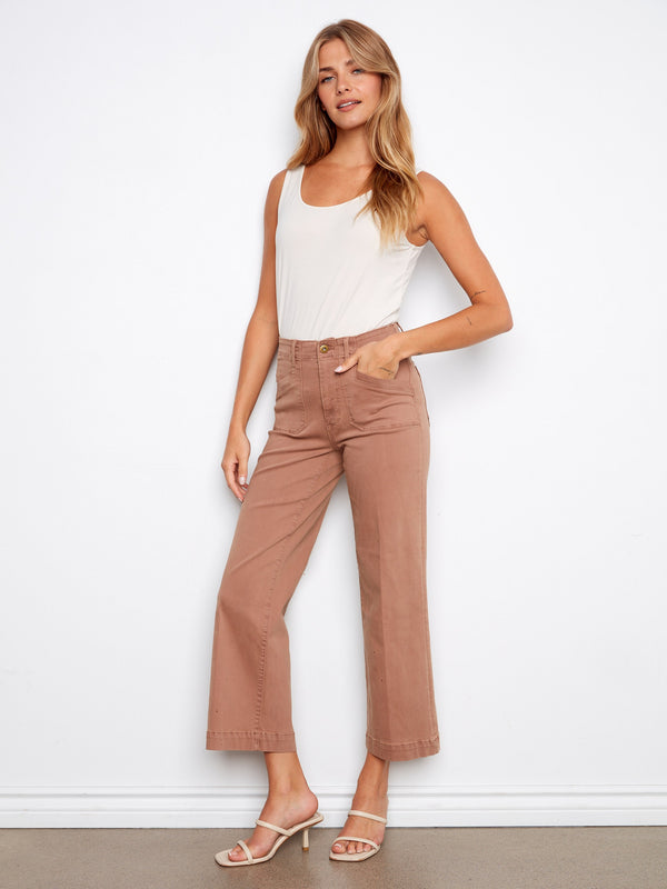 Chic wide leg trousers with a regular rise, made from stretch twill fabric ensuring all-day comfort and elegance. By Charlie B.