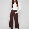 Mocha cropped pants with a wide-leg design, featuring a comfortable stretch twill fabric for ease of movement by Charlie B.