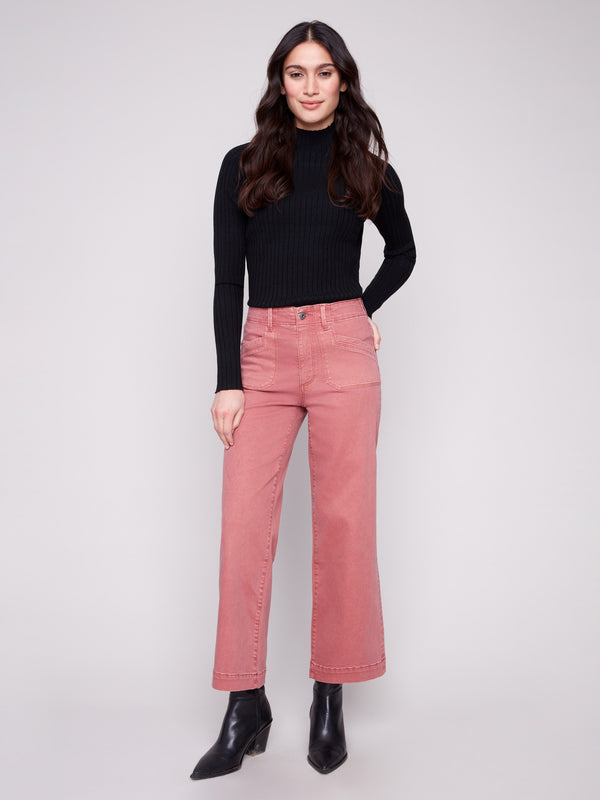 Primrose-colored pants feature a stylish wide leg design, perfect for a chic and comfortable look by Charlie B.