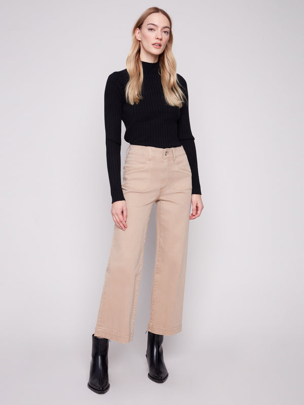 Cropped Wide Leg Stretch Twill Pants - Sesame