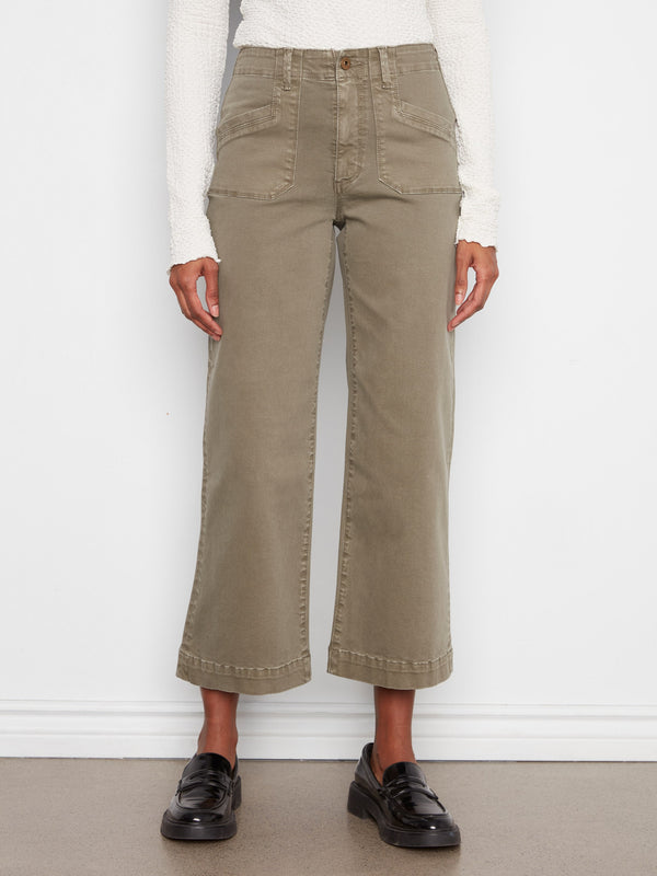 Pantalon écourté extensible à jambe large - Verveine