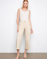 Beige cropped pants featuring a regular rise and elegant side button details, crafted in stretch twill fabric by Charlie B.