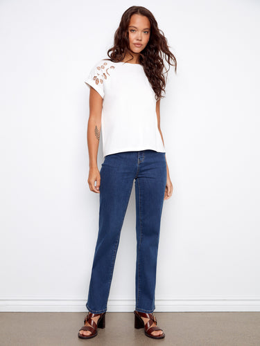 The simple crew neckline of this tee offers timeless appeal and easy pairing with various outfits in your closet. By Charlie B.