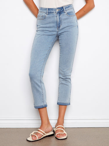 These jeans feature a flattering cropped length, perfect for showcasing your favorite footwear by Charlie B.