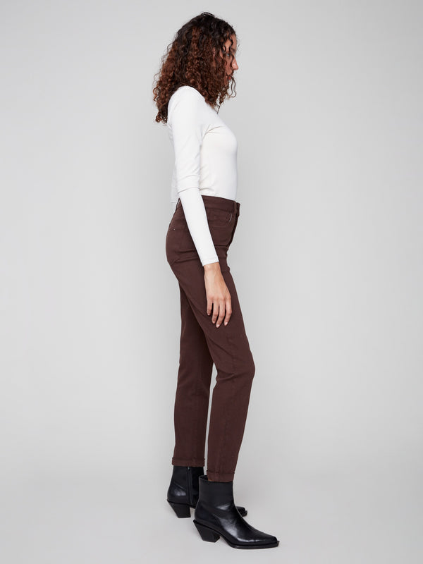 Experience comfort with the stretch twill fabric of these mocha jeans, designed for everyday wear by Charlie B.