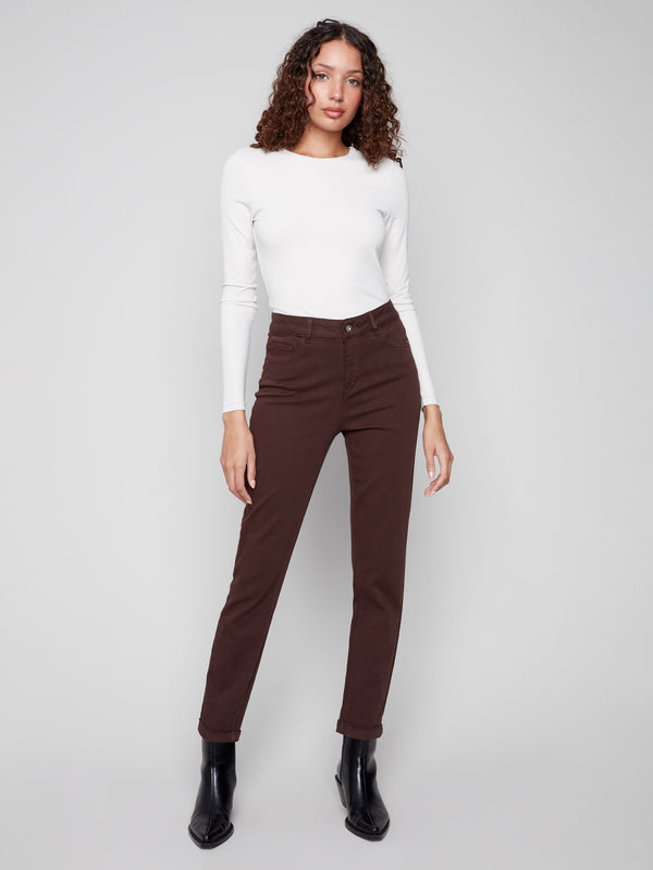 Elevate your wardrobe with these regular rise mocha twill jeans, offering both style and functionality by Charlie B.