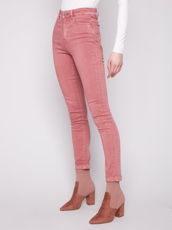 Primrose slim-leg twill jeans with cuffed hems, regular rise, and five-pocket design by Charlie B.