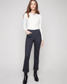 Navy ponte pants featuring straight leg design and cuffed hems, offering a sleek silhouette by Charlie B.