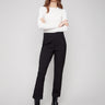 Black ponte pants featuring straight legs and a sleek design, ideal for versatile styling by Charlie B.