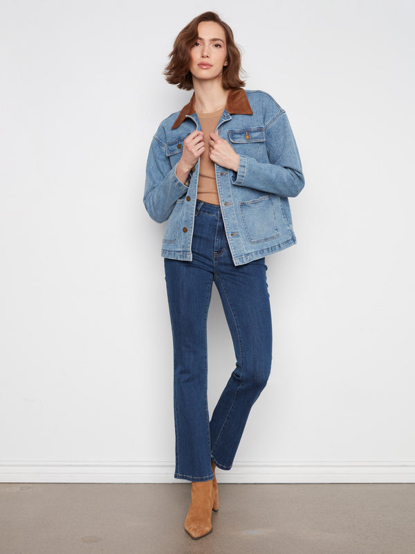 Denim Barn Jacket With Corduroy Collar - Denim Blue