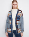 Cardigan with button-front closure and a unique space dye pattern, complemented by denim elements for a casual look by Charlie B.