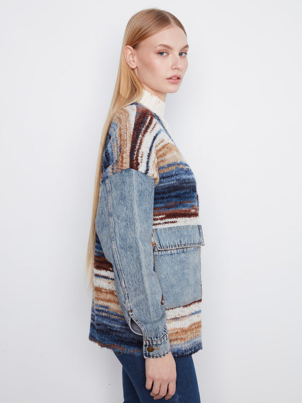 Cardigan en tricot chiné avec détails en denim - Lac Tahoe