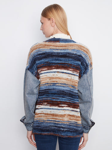 Versatile cardigan with denim patch pockets that enhance its practicality while maintaining a trendy style by Charlie B.
