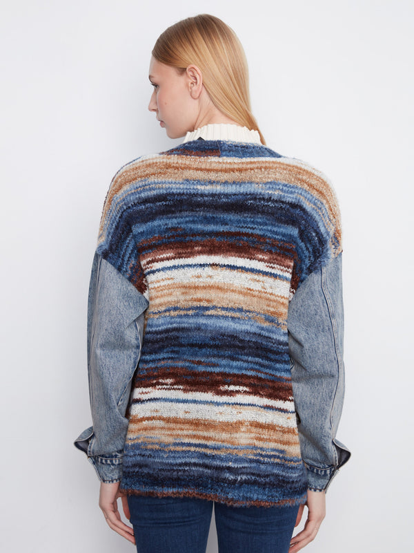 Cardigan en tricot chiné avec détails en denim - Lac Tahoe