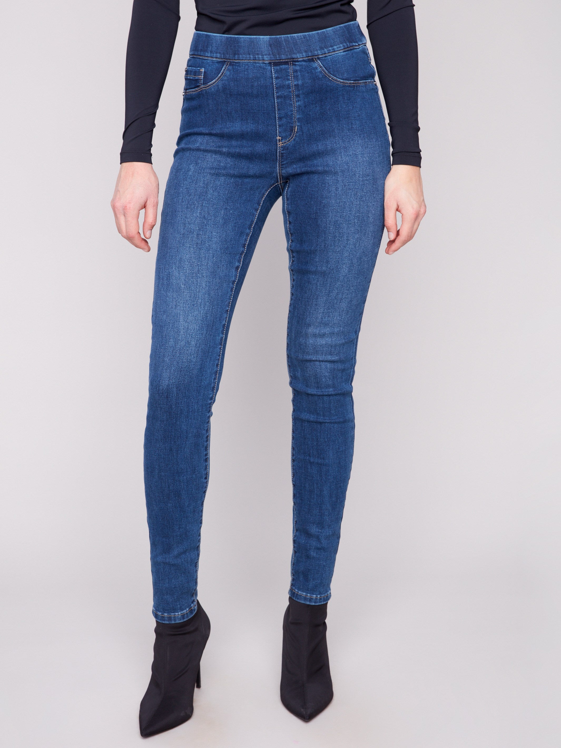 Denim pull-on pants crafted from stretch material for ultimate comfort and flexibility by Charlie B.