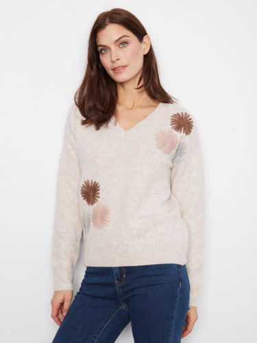 Enjoy the comfort of drop shoulders in this elegantly embroidered floral sweater, designed for casual chic looks. By Charlie B.