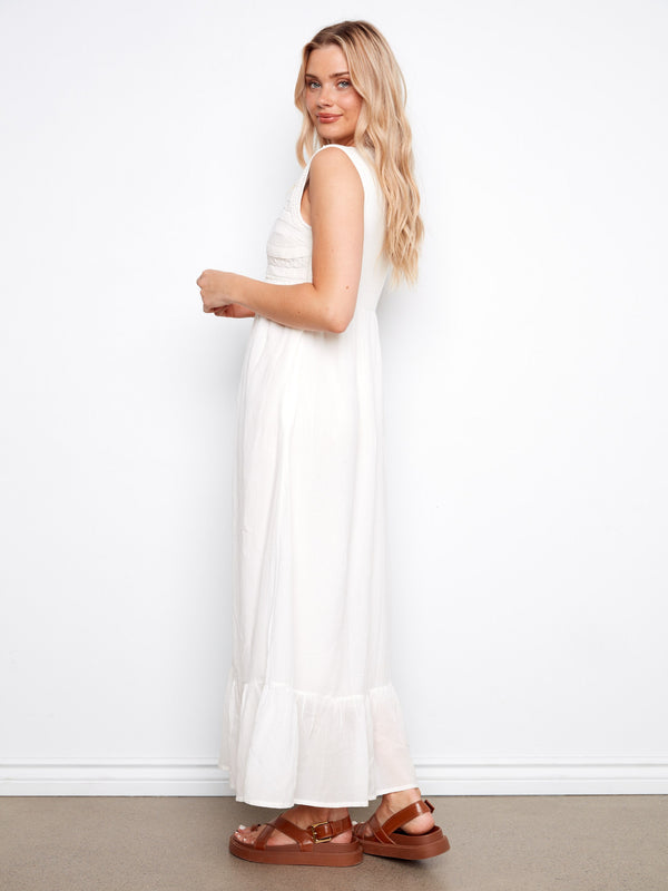 Embroidered Cotton Blend Maxi Dress - Natural