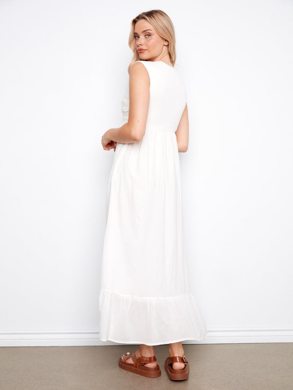 Embroidered Cotton Blend Maxi Dress - Natural