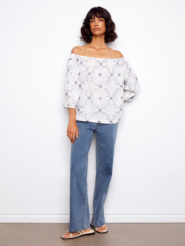 Blouse en coton brodé à épaules dénudées - Marguerite