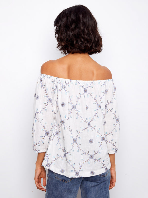 Blouse en coton brodé à épaules dénudées - Marguerite