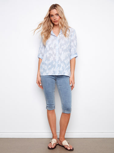 Embrace the elegance of all-over embroidery on this 100% cotton shirt, adding texture and charm to your wardrobe by Charlie B.