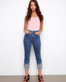 Blue jeans with a regular rise and embroidered cuffs, featuring a stylish five-pocket design by Charlie B.