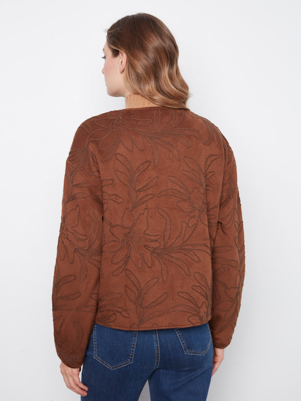 Veste bomber en faux suède brodée - Brun