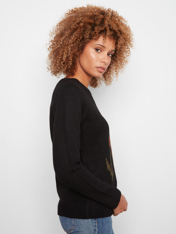Embroidered Floral Raglan Sweater - Black