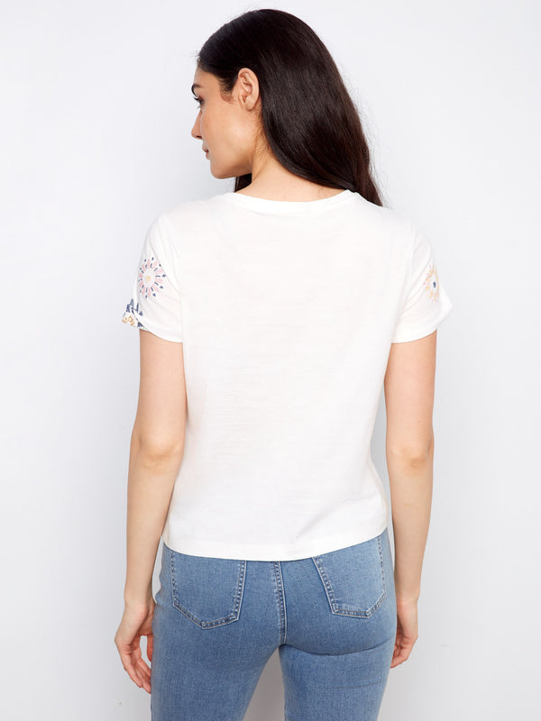 Embroidered Flowers Cotton Jersey T-Shirt - Daisies