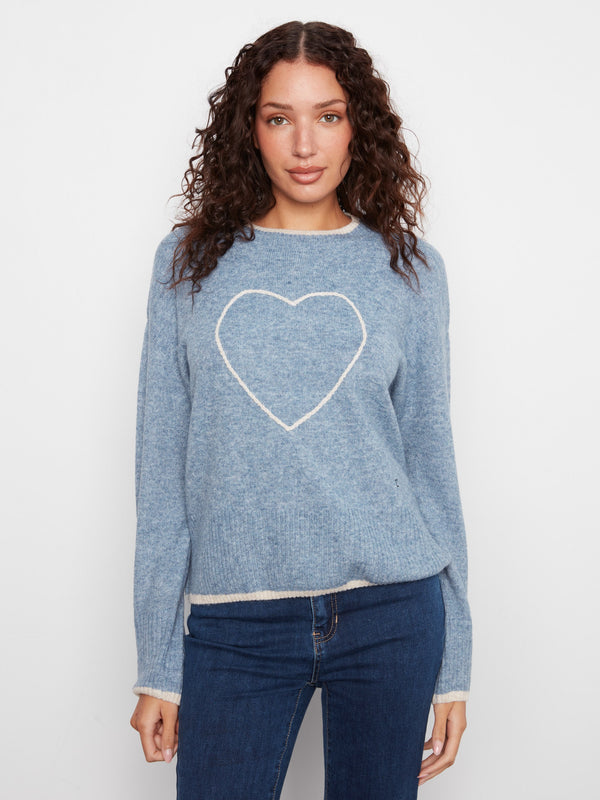 Embroidered Heart Sweater - Heather Storm