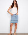 Denim skirt with slim fit, featuring an elegant embroidered hem for a stylish touch. Perfect for any casual outing by Charlie B.