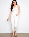 White slim-fit jeans with a regular rise and stylish embroidered hem, crafted from stretch denim for comfort by Charlie B.