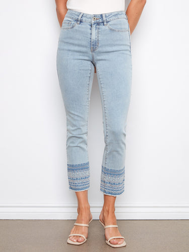 Embrace the elegance of these jeans with an embroidered hem detail, adding flair to your outfit by Charlie B.