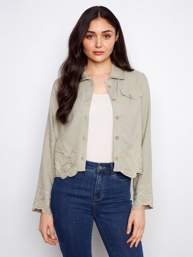 Designed with a front button closure, this jacket offers easy wearability while maintaining its fashionable appeal by Charlie B.