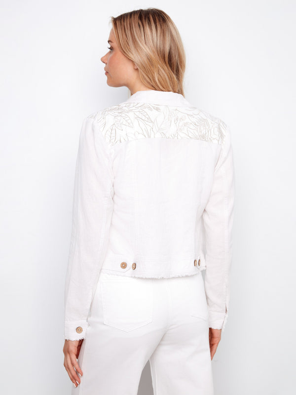 Embroidered Linen Blend Jacket - Embroidered