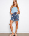Denim shorts with all over embroidery, featuring a stylish five-pocket design for versatile wear. By Charlie B.