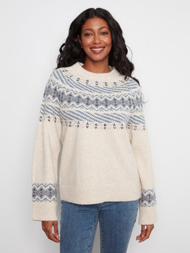 Fair Isle sweater with a cozy crew neckline and geometric design, offering a relaxed fit for everyday comfort by Charlie B.