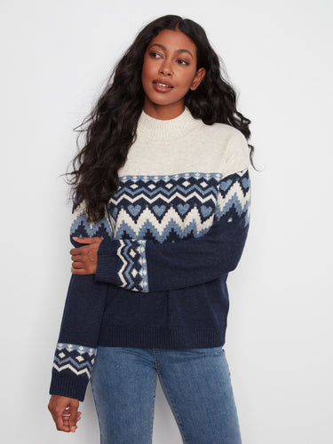 Elegant sweater with a relaxed fit and charming Fair Isle jacquard design, ideal for casual outings. Crafted by Charlie B.