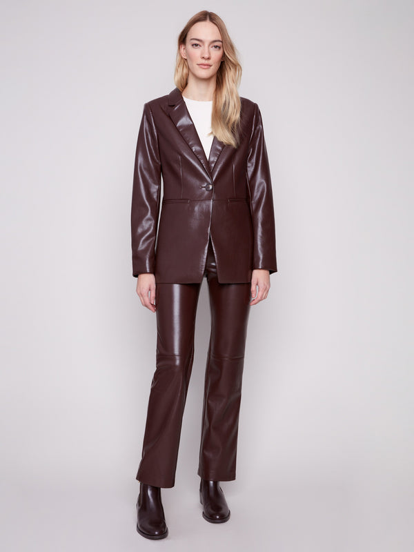 Chic cabernet pull-on pants with seam above the knee and tailored appeal by Charlie B.