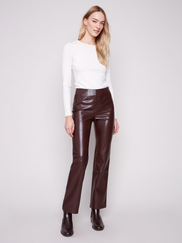 Faux Leather Pull-On Pants - Cabernet